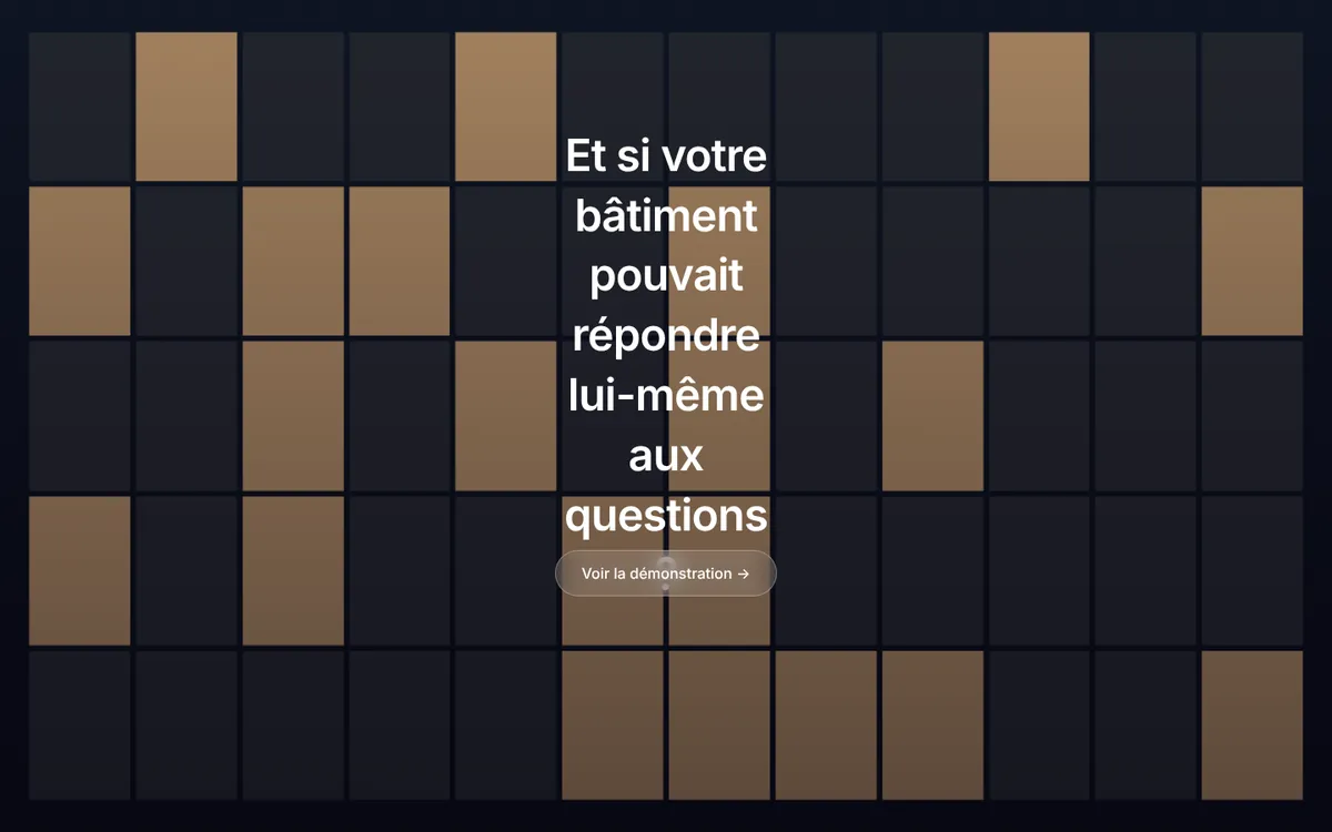 Capture de la démonstration Digital Twin : écran d'accueil (bâtiment fictif)