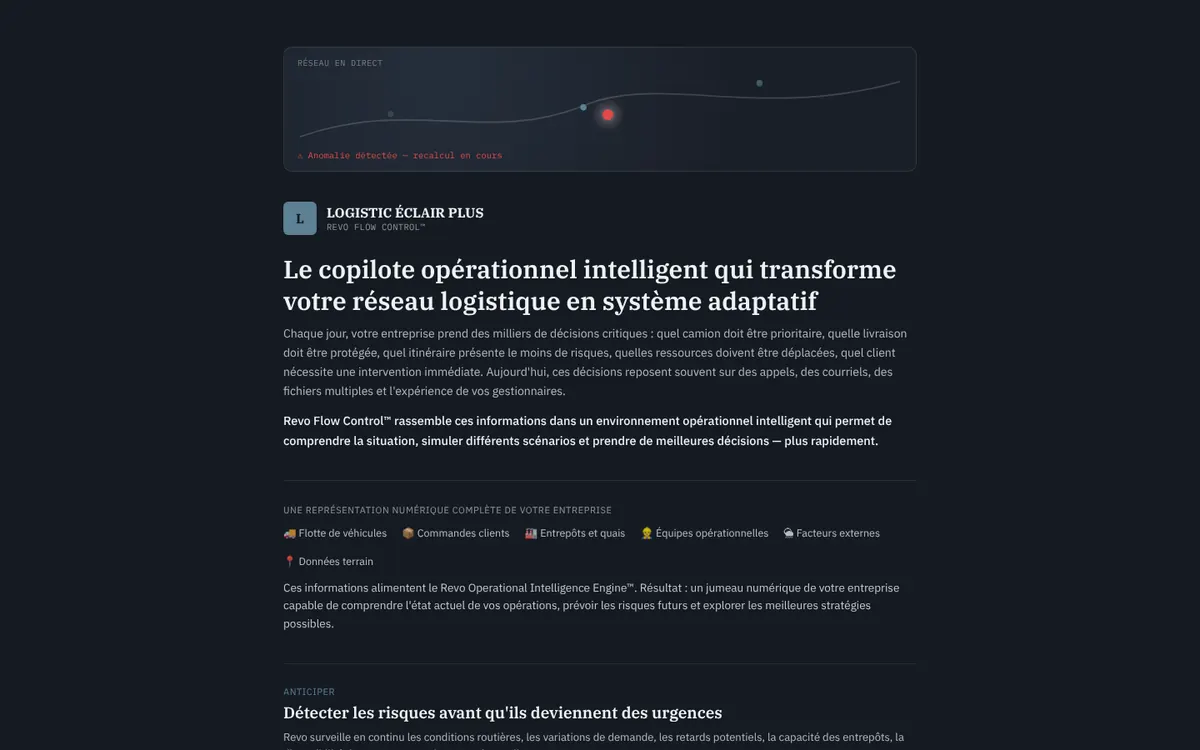 Capture de la démonstration Revo Flow Control (données fictives)